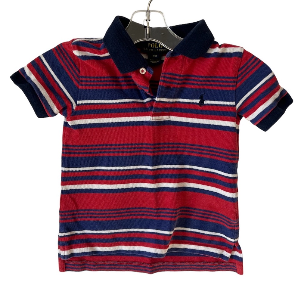 Polo Ralph Toddler Boys Lauren Striped Short Sleeve Polo Shirt 3T Red White Blue